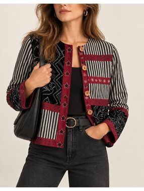 Brownstone Studio Vintage Patchwork Embroidered Velvet Jacket Size S Boho